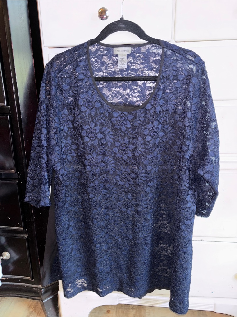 Catherines Navy Floral Lace Tunic